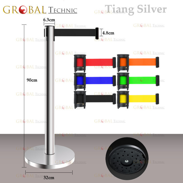 

Standing Barrier Queue Line / Tiang Antrian Stainless Pembatas Jalan - Tiang Silver, Pita Hitam 3M