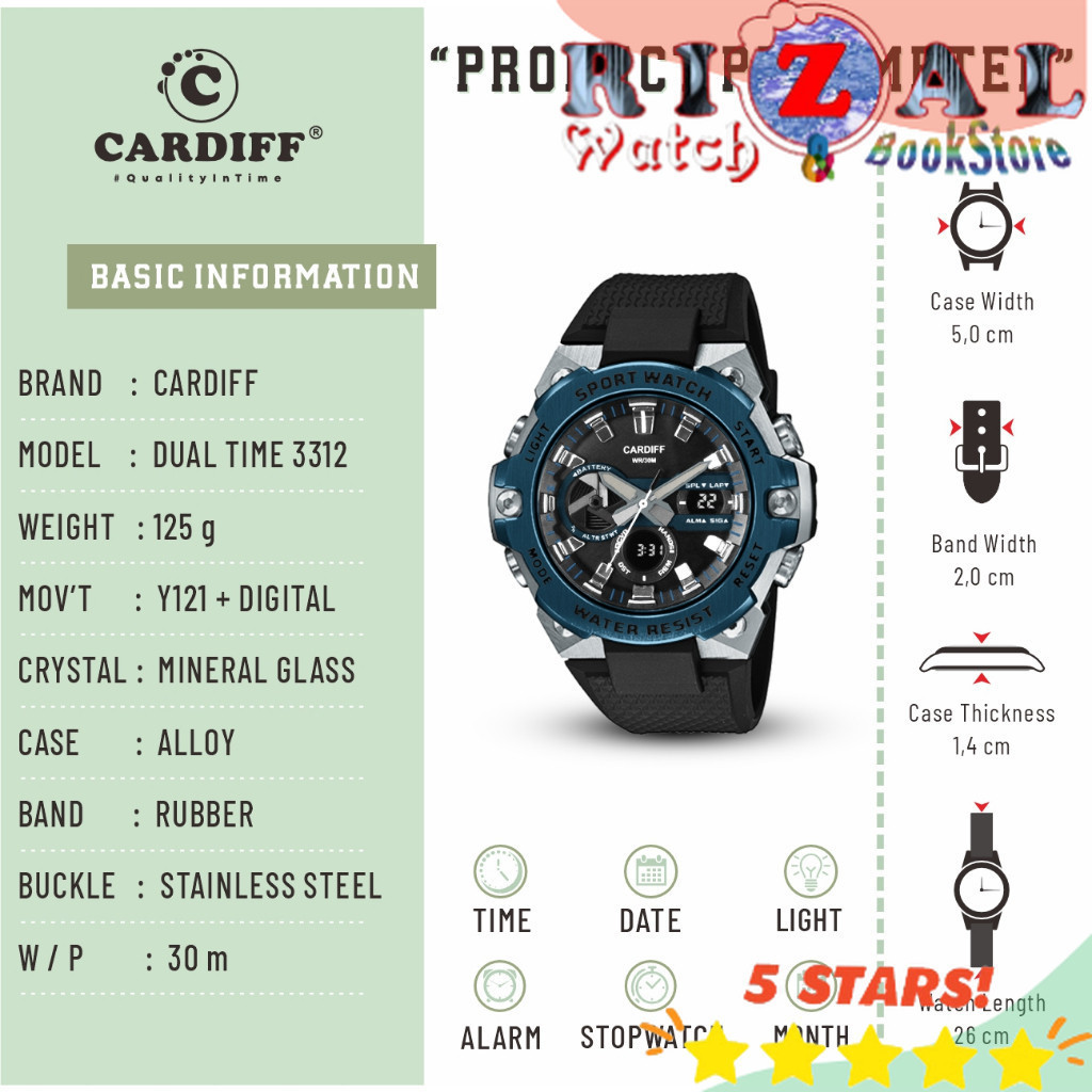 CARDIFF DT  3312 Jam Tangan Pria Dual Time Water Resist