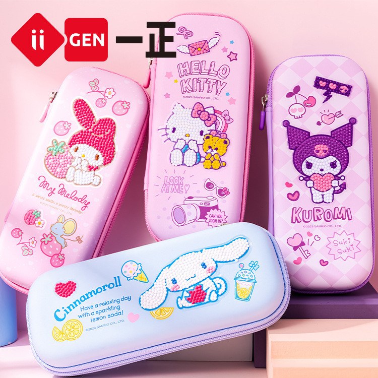 

( OTH979 ) Pencil case kotak tempat pensil diy diamond painting - sanrio kuromi cinnamoroll melody hello kitty - purple ungu blue biru pink merah kids