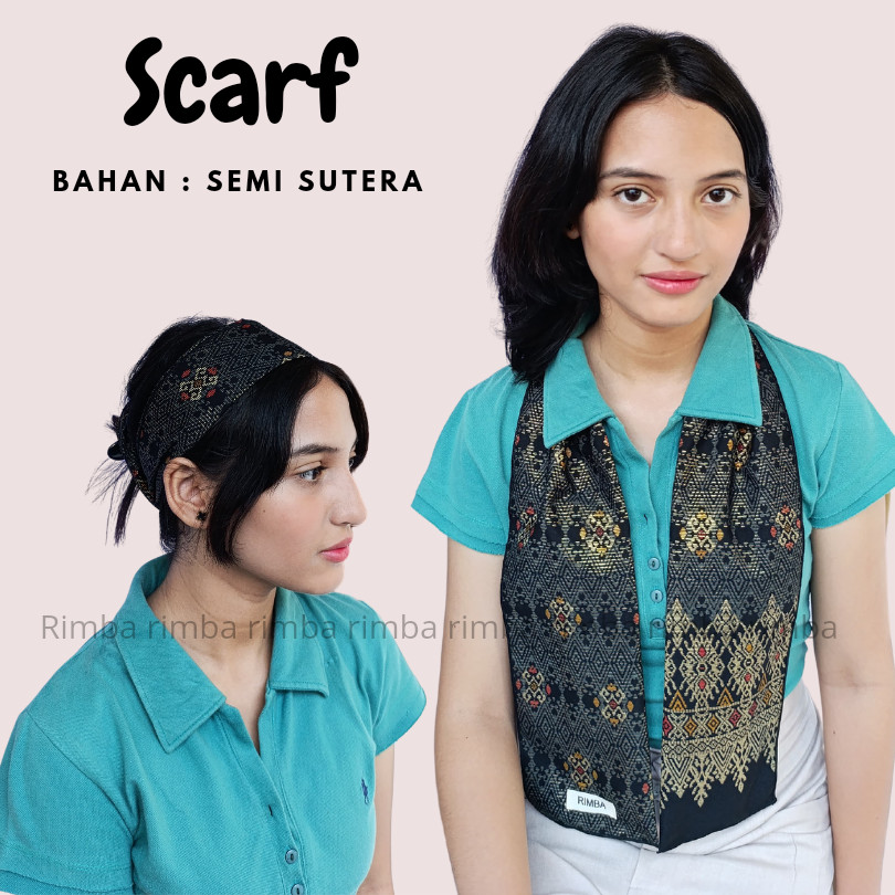 Syal Scraf Batik Dasi Leher Wanita dan Pria Motif SONGKET hitam Bahan Semi Sutera Premium
