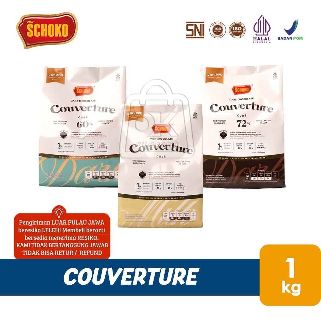 

SCHOKO Couverture Cube Chocolate Coklat Kovertur Bentuk Kubus Dadu (Asli 1Kg+Ice Gel)