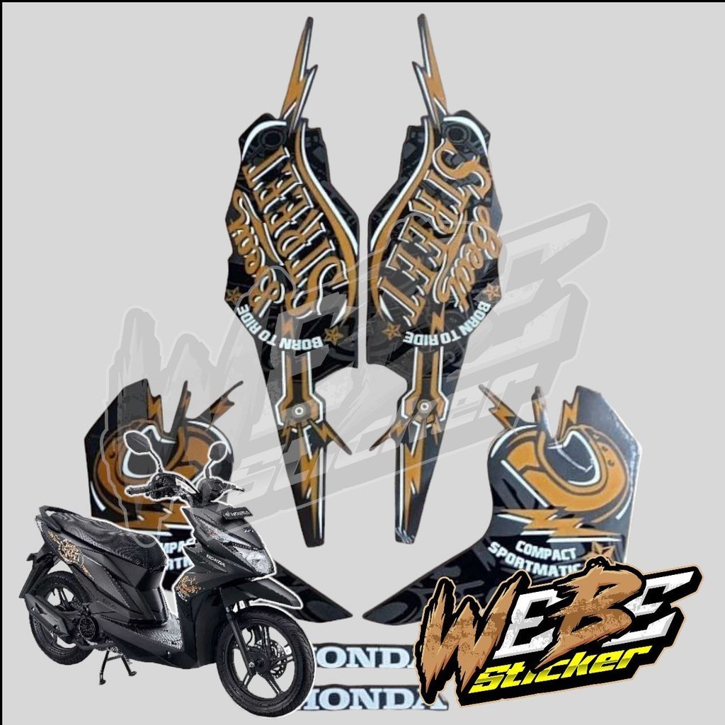 STICKER STIKER POLET LIS STRIPING MOTOR FULL BODY HONDA BEAT STREET WARNA HITAM GOLD