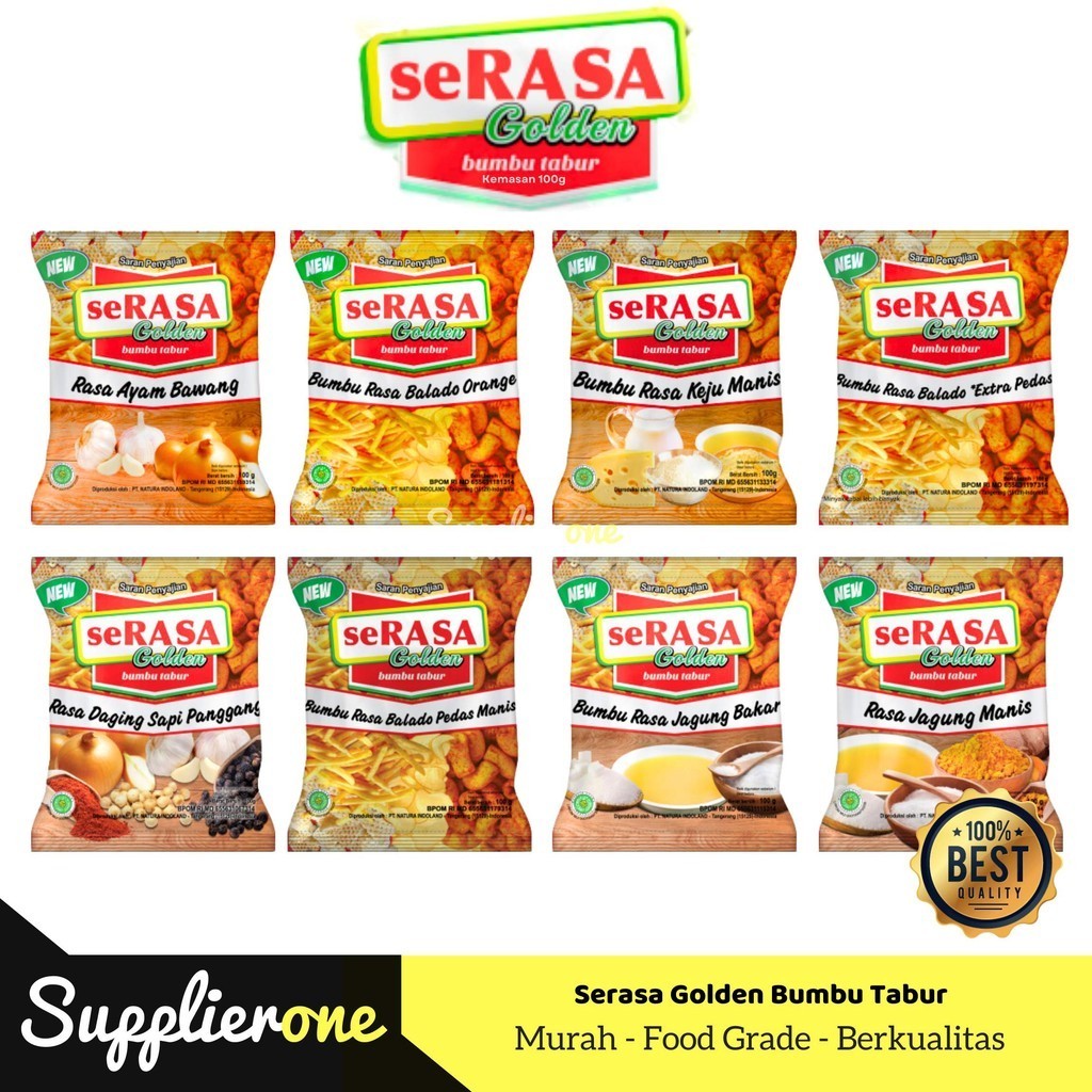 

Serasa Golden Bumbu Tabur 100gr / Bumbu tabur shihlin / bumbu tabur snack makaroni / bumbu keripik / cabe bubuk perasa seasoning powder / Bumbu Tabur Kentang