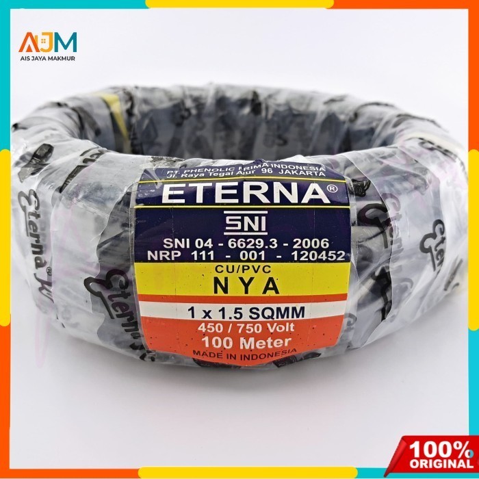 ETERNA KABEL NYA 1X1.5 50M HITAM (GROSIR) SNI LMK ORIGINAL ORI 1 X 1.5