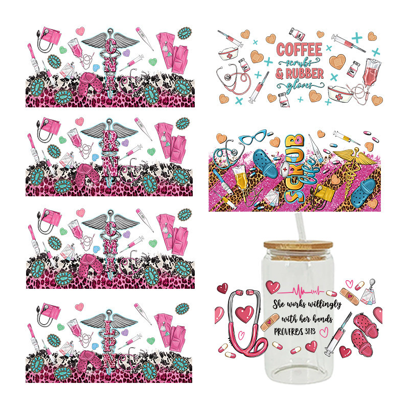 

UV DTF Transfer Sticker Medical For The 16oz Libbey Glasses Wraps Bottles Cup Can DIY Waterproof Custom Decals D7008