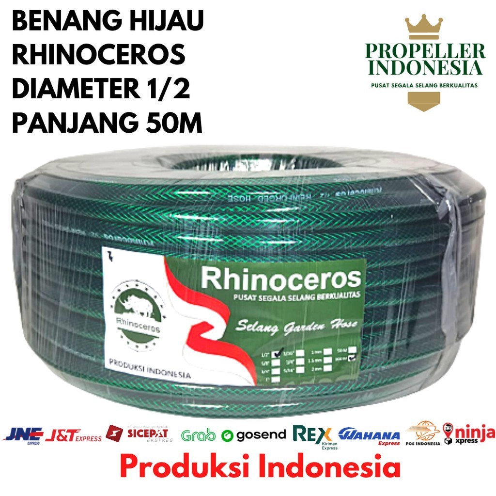 MB25TN Selang Air 1/2 50Meter RHINOCEROS Benang Hijau Selang Air Taman Selang Air Elastis