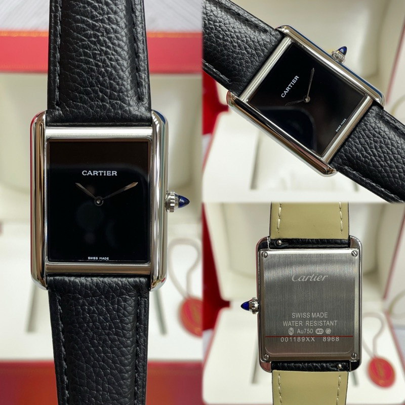 JAM TANGAN PRIA CARTIER SOLO TANK CARTIER TANK  DIAMETER 31MM LEATHER BLACK SILVER  JAPAN AAA QUARTZ