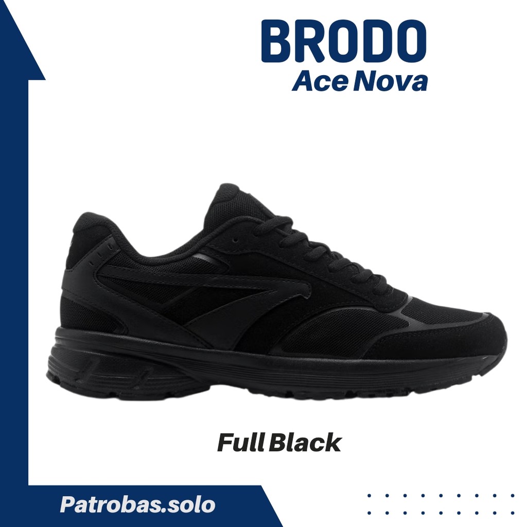 BRODO Ace Nova Full Black Sepatu Sneakers Casual Pria Wanita Hitam Polos Original