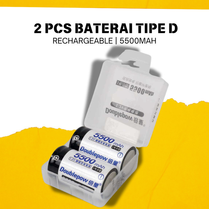 2 PCS BATERAI TIPE D 5500 MAH 1.2V | DAPAT DI CAS CHARGE | DOUBLEPOW RECHARGEABLE