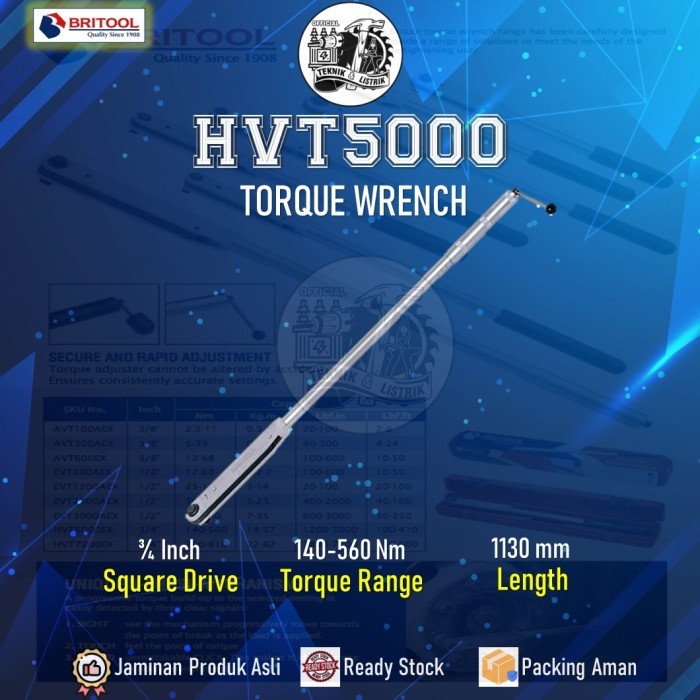 Britool HVT5000 HVT5000AEX Kunci Torsi Kunci Momen Torque Wrench 3/4"