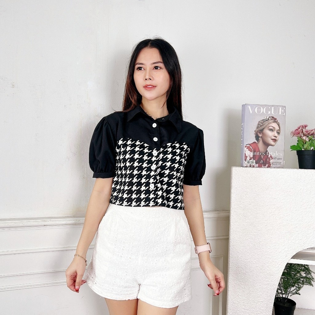 MYO - ZEC BLOUSE 2IN1 MIX MOTIF LENGAN PENDEK WANITA DIAN / Suzan Blouse / Blouse Combi Lengan Pende