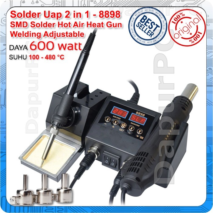 Mesin 8898 Solder Uap 2 in 1 Hot Blower dan Solder Adjustable 600W