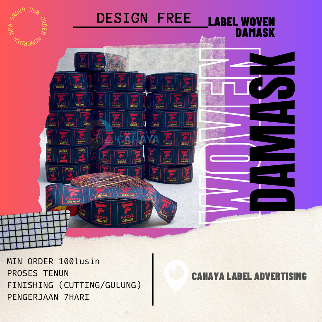 

2x3cm Label Woven Damask / Label Baju Rajut / Label Bordir / Label Baju / Label Celana / Label Murah