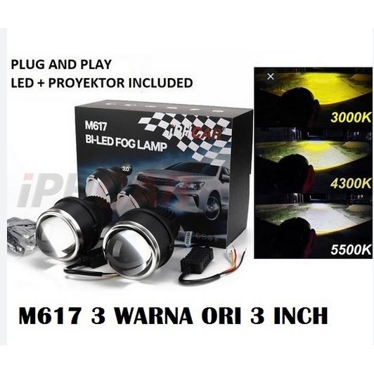 Lampu Foglamp Projector M617 IPHCAR Biled projie Bi Led mobil 3 inch - M617 3 warna