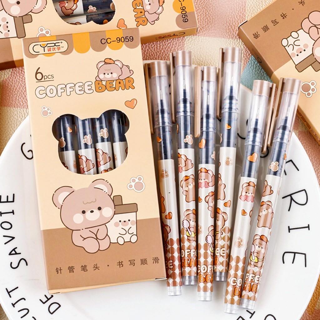 

BEST! PULPEN AIR 0.5 MM ISI 6 PCS KARAKTER BERUANG COKELAT TEMA KOPI LATTE BROWN KAWAII CUTE