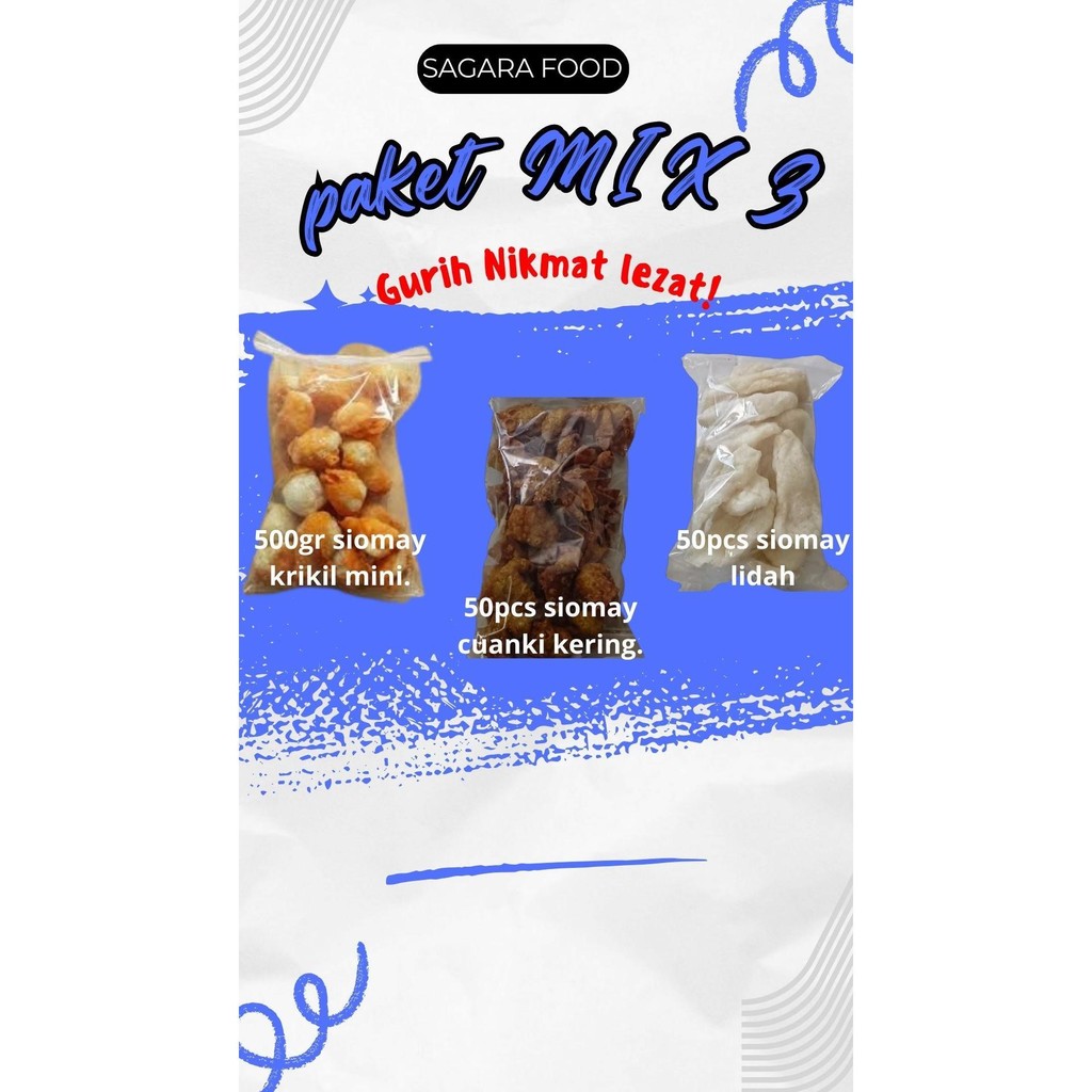 

paket mix siomay mini 500gram/siomay lidah 50pcs/siomay cuanki 50pcs