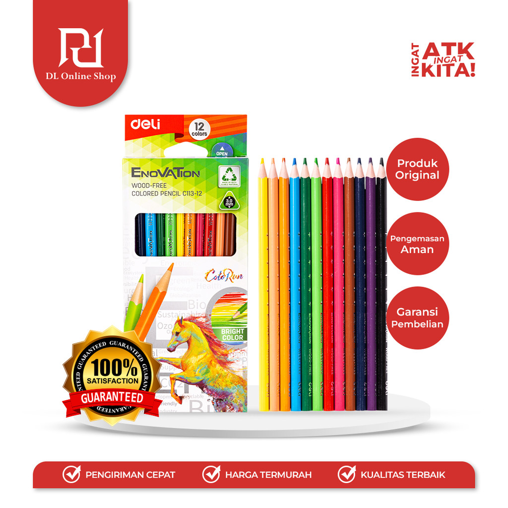 

DELI PENSIL WARNA/ WOOD-FREE COLORED PENCIL 12 (ASSORTED COLOR) EC113-12 (1SET)