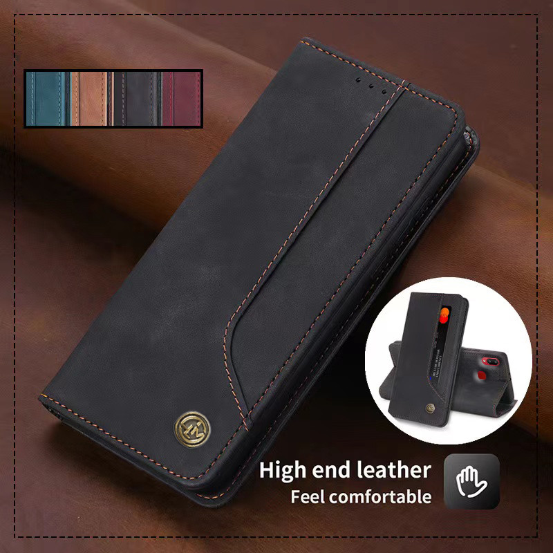 Wallet Leather Casing Kulit untuk Vivo Y93 1814, 1815, V1818A, V1818T flip PU Dompet Keranjang Slot 