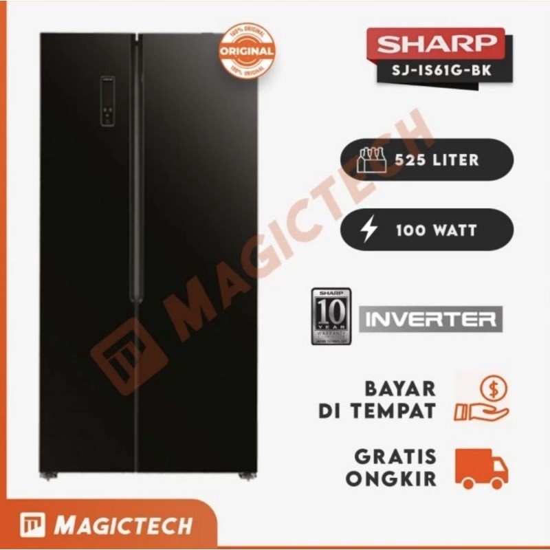 KULKAS SHARP SIDE BY SIDE SJ-IS61G-BK / SJIS61GBK 525L