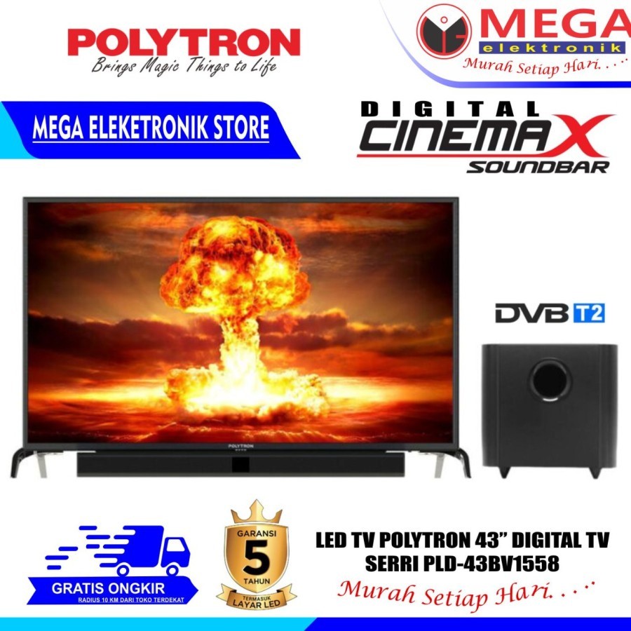 POLYTRON DIGITAL TV PLD 43BV1558  CINEMAX SOUNBAR 43 INCH LED TV POLYTRON PLD 43BV1558 PLUS SOUNDBAR