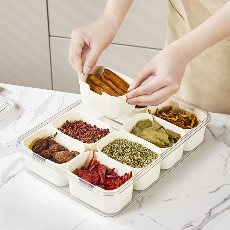 

8 Grids Divided Serving Tray Storage Box Kitchen Portable Sub-format Seasoning Separator Box Fresh-keeping Snack Fruits Food Box