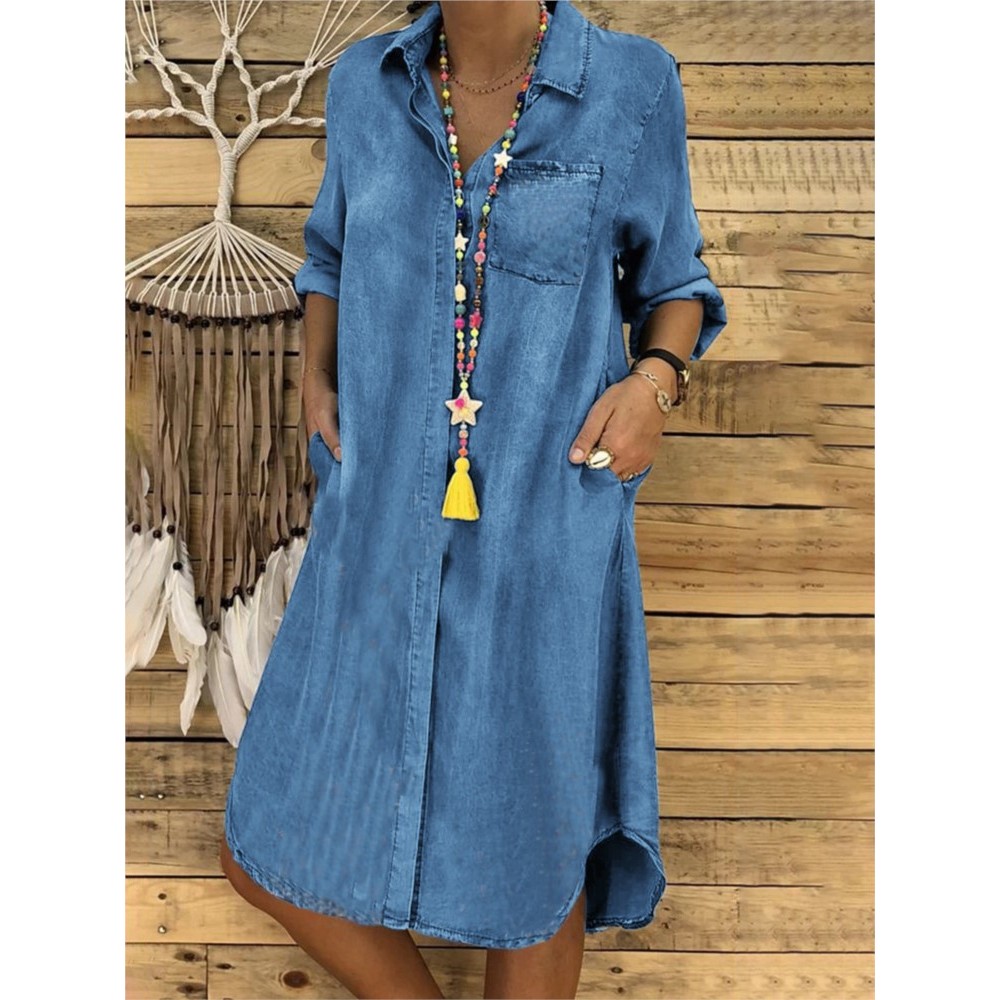 

Autumn Women's Black Dress New Elegant Casual Long Sleeve Loose Turn-down Collar Button Office Holiday Party Dresses Robe Femme