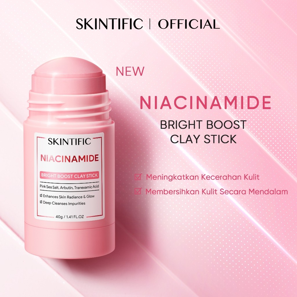 SKINTIFIC Niacinamide Bright Boost Clay Stick 40g | Glowing Masker Wajah RF COSMETIC