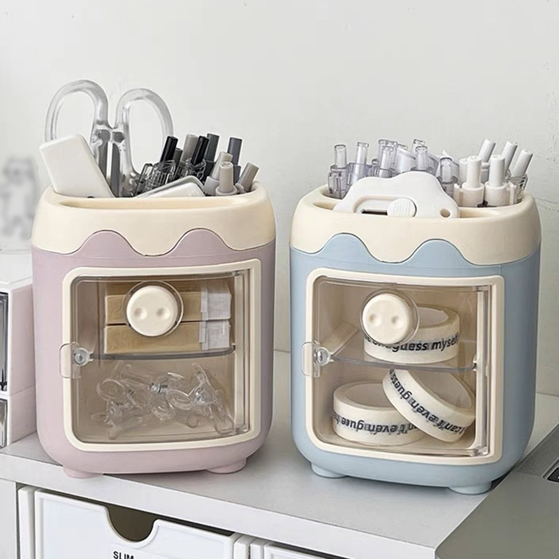 

1PC Desktop Storage Box Cartoon Cute Office Large Capacity Pencil Holder Student Stationery Multi-functional Makeup Brush