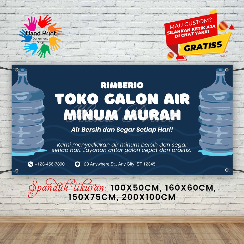 Cetak Spanduk Banner Toko Jualan Galon Air Minum Isi Ulang MMT Spanduk Custom 200x100