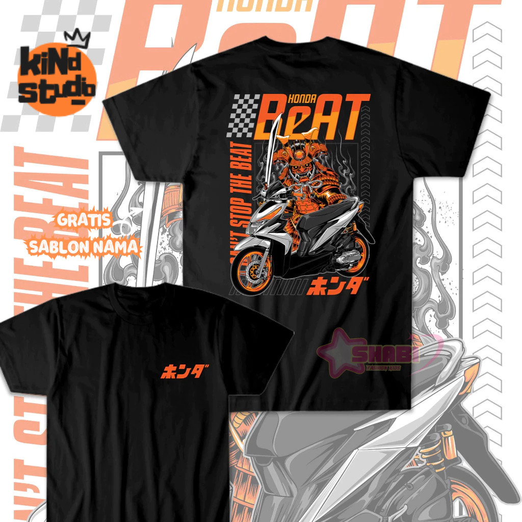 Kind Studio - Baju Kaos Anak Gratis Sablon Nama - Kaos Anak Motor HONDA BEAT SAMURAI Shirt Racing Ot