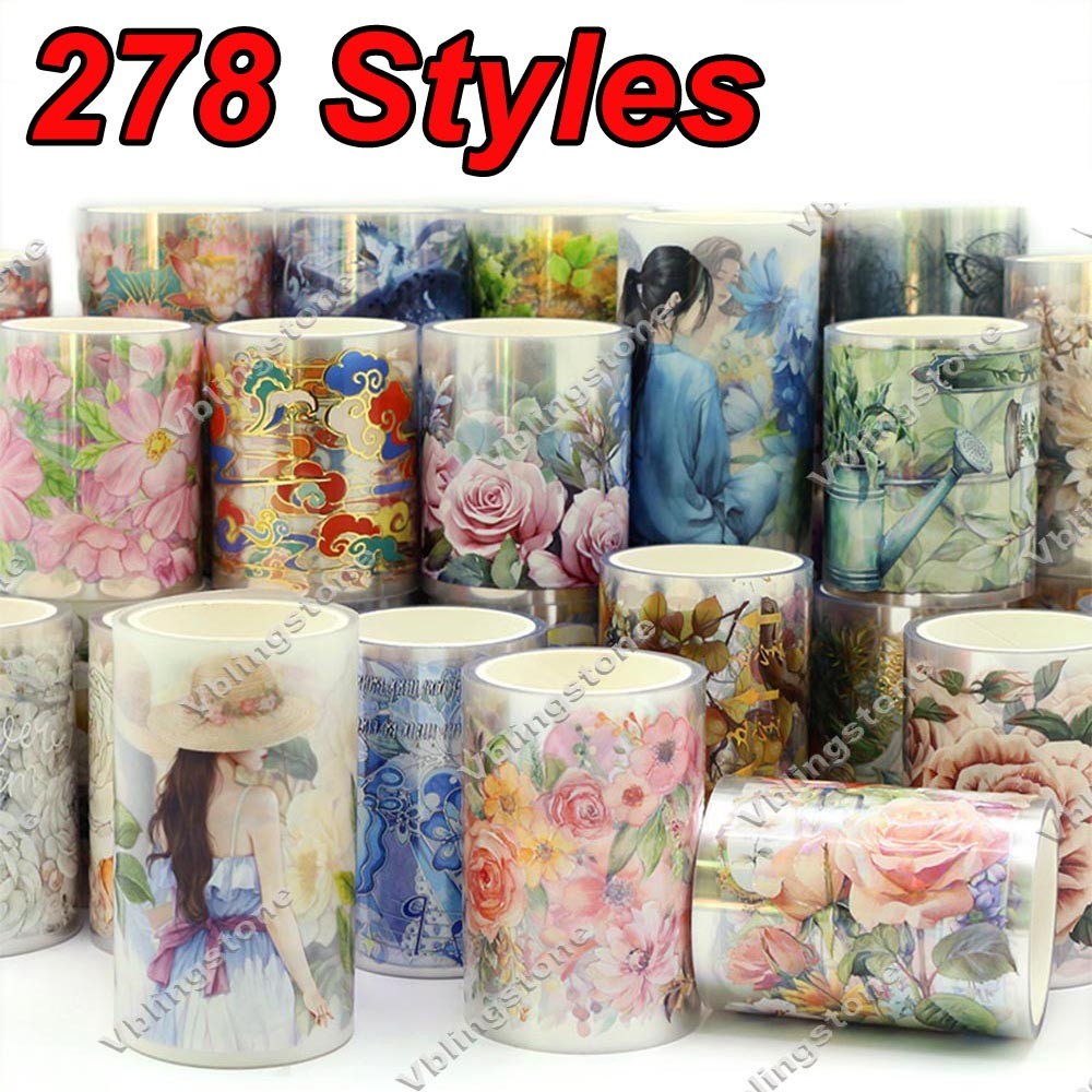 

2M Washi Tapes Flower PET Tape Laser Scrapbooking Journal Stickers for Diary Wide Masking Tapes Girls Landscape