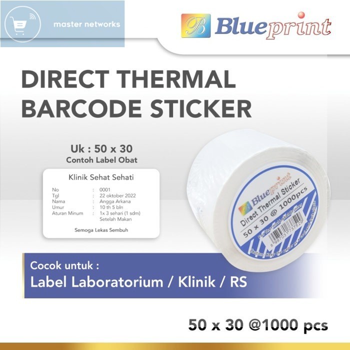 

Blueprint Direct Thermal Sticker Label Stiker 50x30 mm 1 Line 1000 pcs
