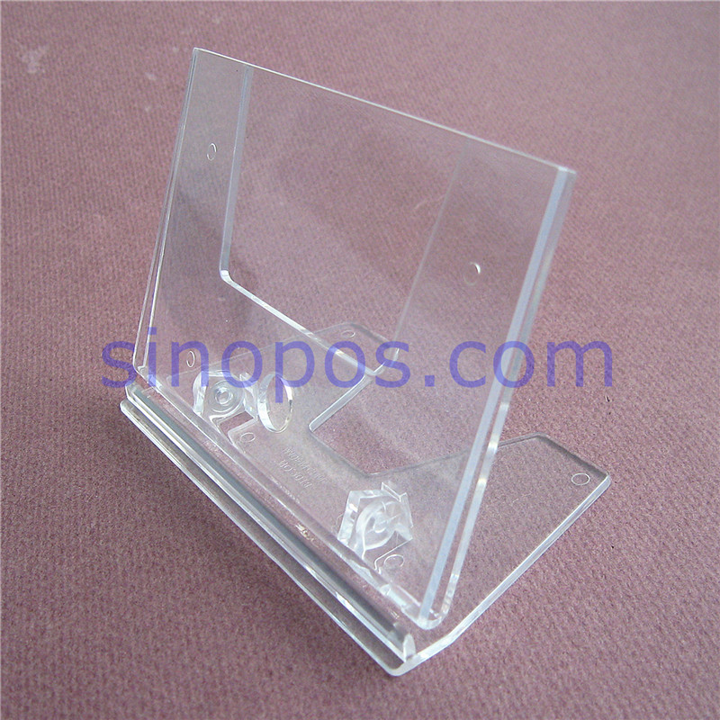 

Clear Card Holder Stands Adjustable, counter L-display table top racks plastic advertising photo frames tag sign ticket poster