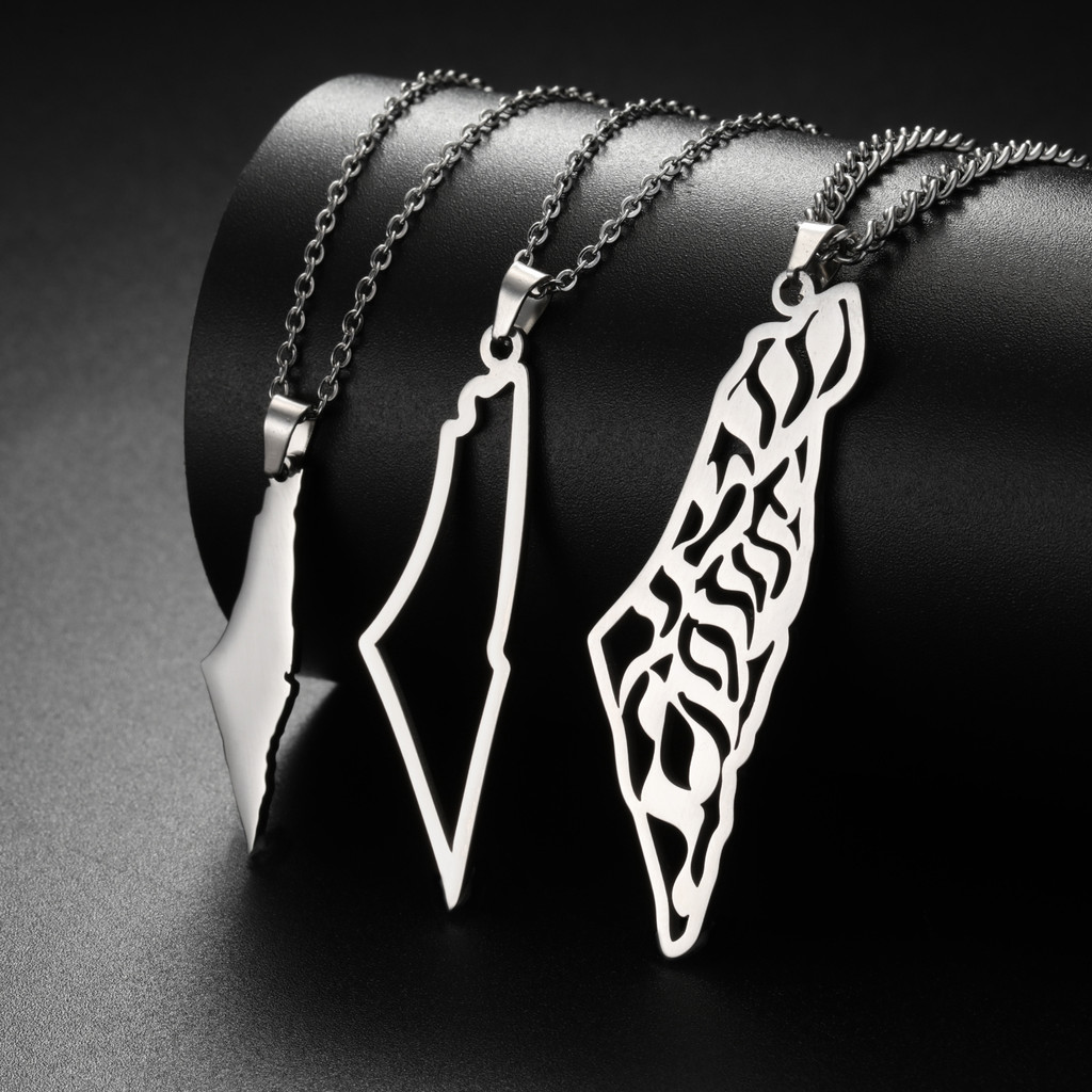 Cazador Gold Color Israel Map Pendant Necklace for Women Stainless Steel Country Geography Chain Nec