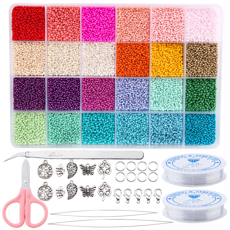 20000pcs Jewelry Making Kit Seed Beads Set 2mm Glass Beads Set Bracelets Necklace Ring Making Seedbe