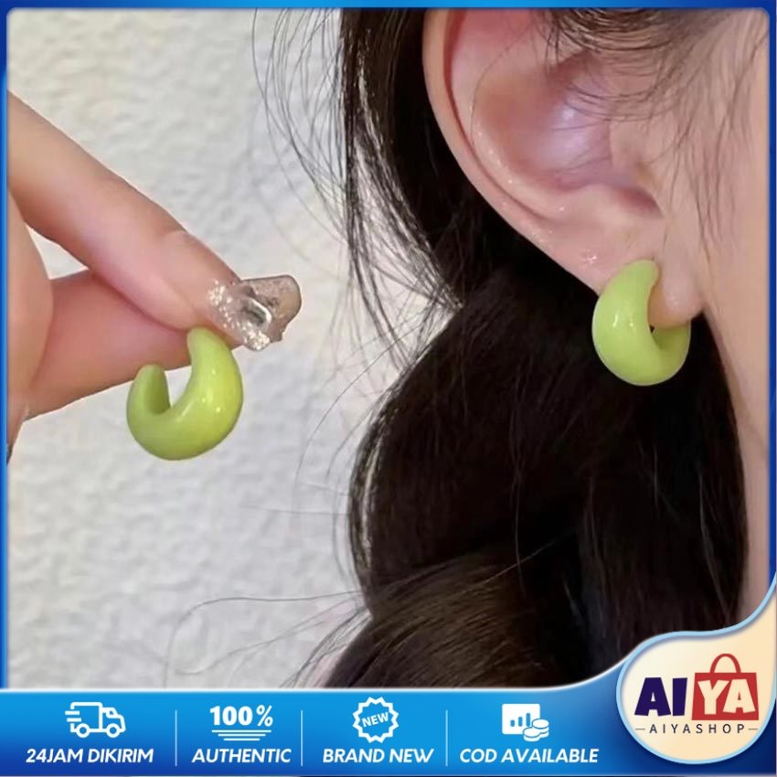 Anting Stud Mode Geometri Anting Fashion Wanita Korea Anting Impor Anting Ungu Hijau Emas Silver Mew