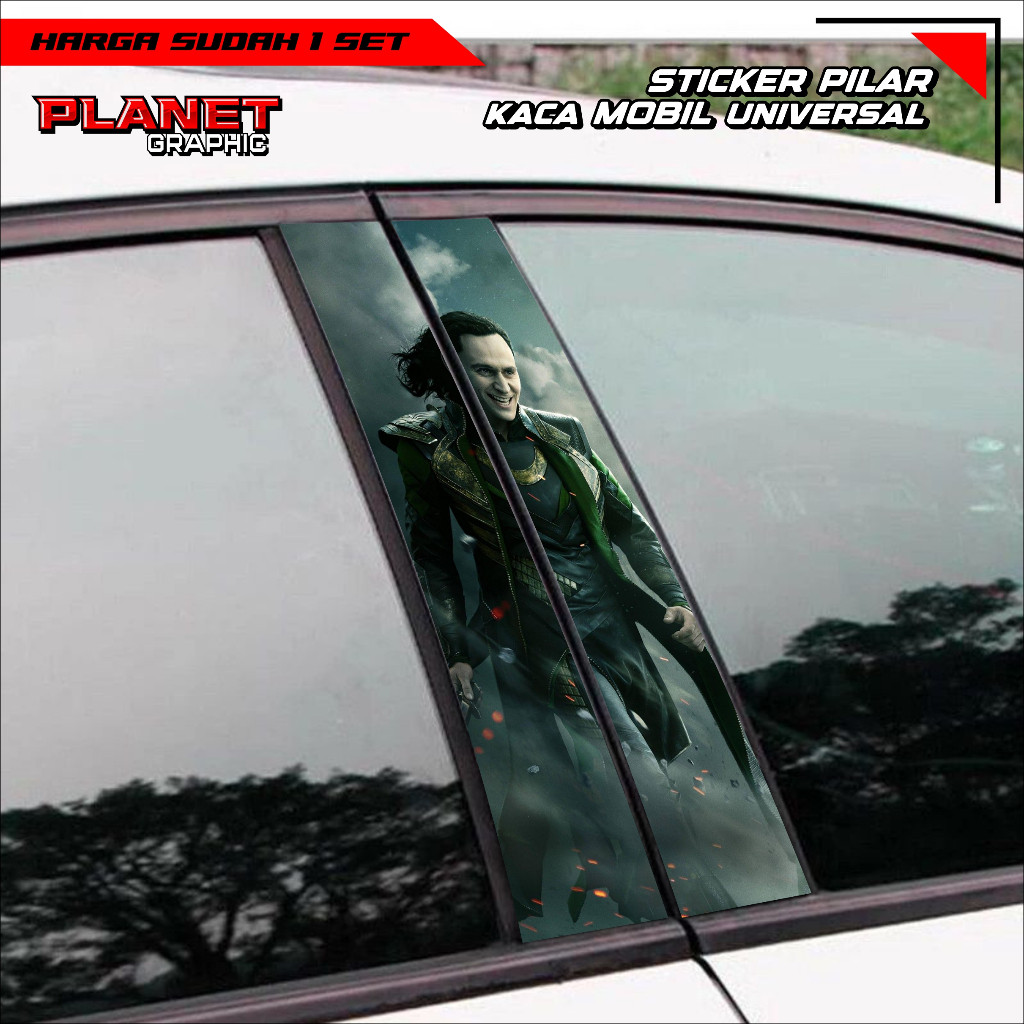 Sticker Pilar Kaca Mobil Universal LOKI (THOR) Bisa Custom Gambar/Foto 1 SET (Kanan Kiri) - 88Store