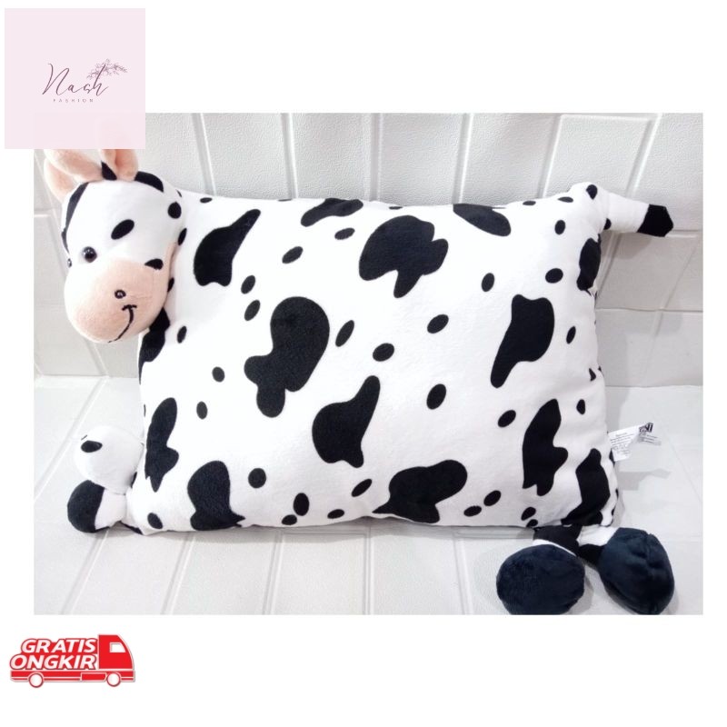 Boneka Lucu / Bantal karakter bahan halus isi dakron SNI Jerapah sapi itam putih harimau ukuran 45x3