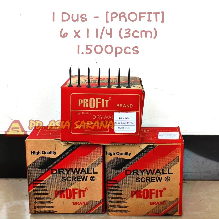 [DUS] Skrup Gypsum 6x1 1/4" Inch PROFIT Hitam Drywall Screw Paku Sekrup 3cm Baut 6 x 1 1/4