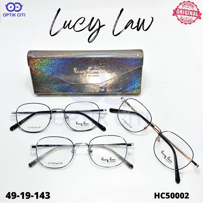 Frame Kacamata Kotak Titanium Pria Wanita Lucy Law HC 50002 Ringan Original