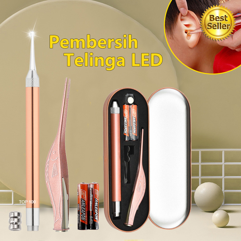 Victoky Alat Pembersih Telinga LED Lampu Senter Korek Kuping Stainless Set