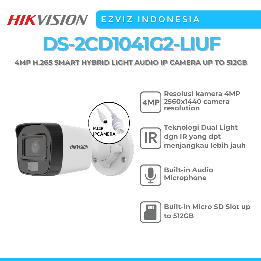 HIKVISION DS-2CD1041G2-LIUF 4MP H.265 SMART HYBRID LIGHT AUDIO IP CAMERA UP TO 512GB