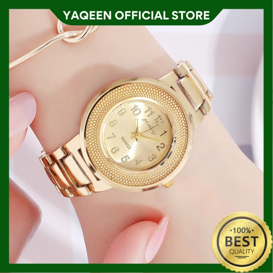 YAQEEN - JAM TANGAN GOLD WANITA STAINLESS MURAH PESTA BRANDED JAM082G1 PREMIUM BATAM MEWAH KOREA