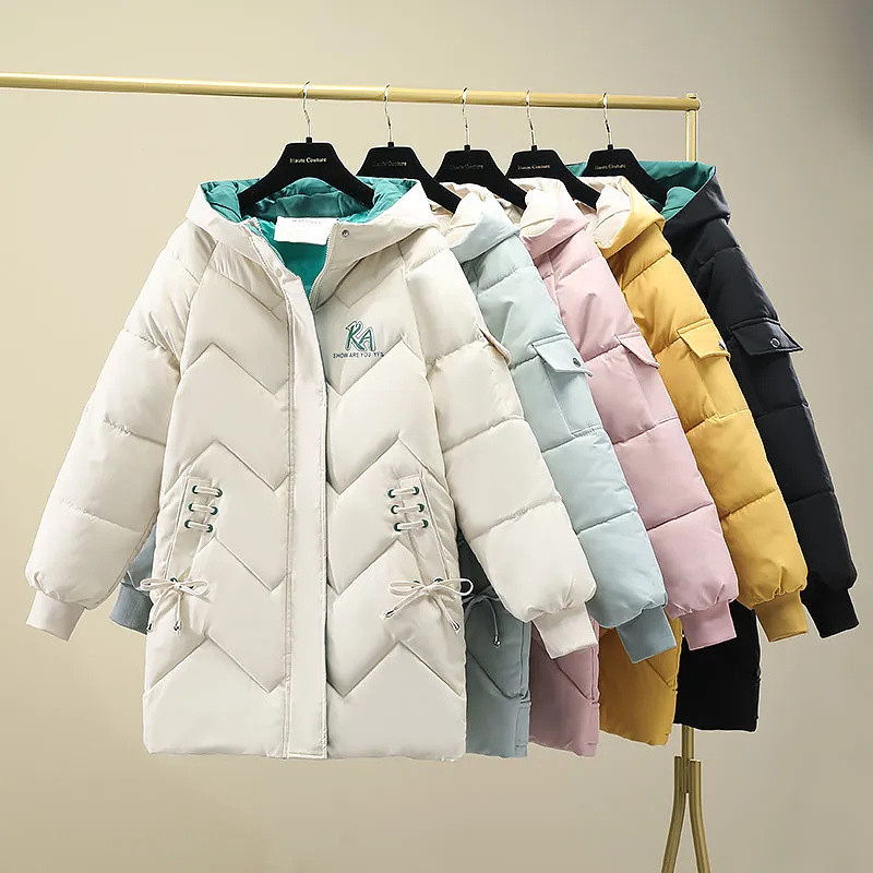 

Cotton Puffer Coat Female Winter New Jacket Woman Down Jacket Long Coat Hooded Parkas Fashion Warm Outwear Thick Zipper Overcoat