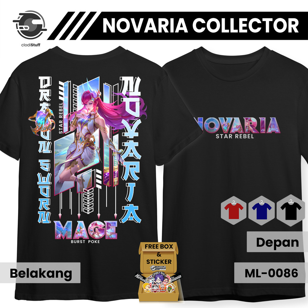 Kaos MLBB NOVARIA COLLECTOR Mobile Legends Lengan Pendek Hitam Cotton Combed 24s Distro Skin ML