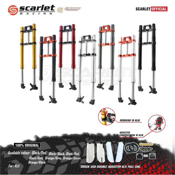 SCARLET RACING Shock USD Double Adjuster Motorcycle KLX FULL CNC - Black/Gold