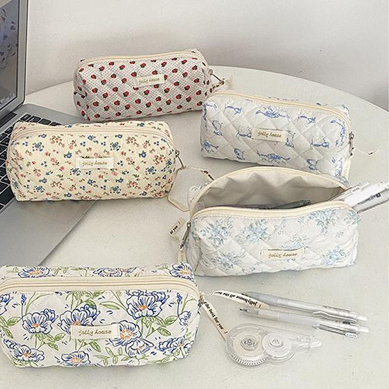 

Fashion Kawaii Pencil Case Korean Style Simple Floral Pencil Pouch For Girl Soft Cotton Large Capacity Stationery Storage Bag