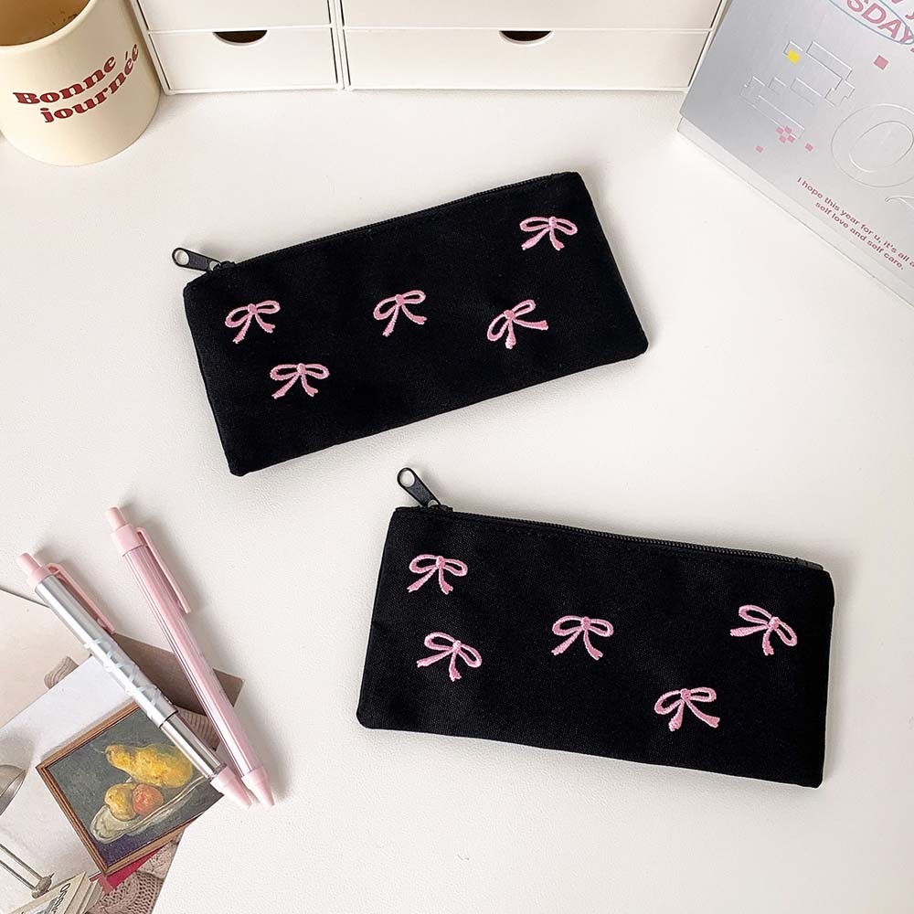 

Bowknot Bow Stationery Bag Desktop Storage Black Pink Korean Style Pencil Case Ins Style Aesthetic Bow Pencil Pouch Office