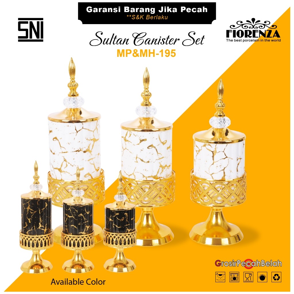 Toples Kue Makanan Keramik Sultan Set Dengan Rak Motif Marble Fiorenza 195