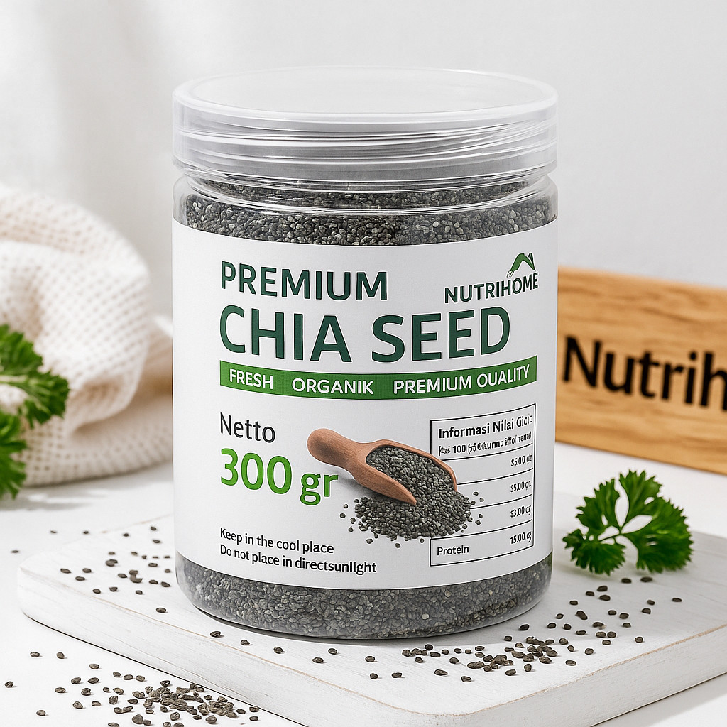 

Nutrihome Chia Seed 300gr - Biji Chia Organik Premium | Superfood Tinggi Serat & Omega 3